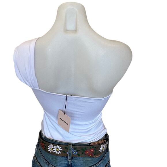 Superdown White One Shoulder Bodysuit Top SMALL Cut Out Revolve Jimena $58 NEW - Picture 7 of 9